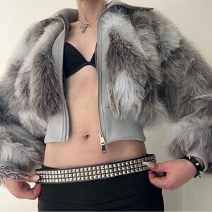 H&M Silence + Noise Gray and White Faux Fur Jacket